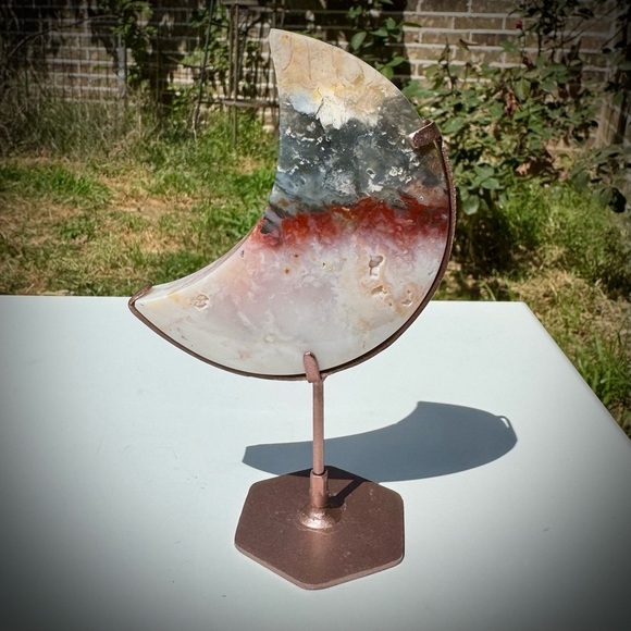Rainbow Plume Agate Moon Crystal on Stand 6” - Picture 1 of 7